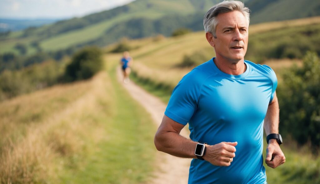 50 year old man jogging to keep his heart healthy