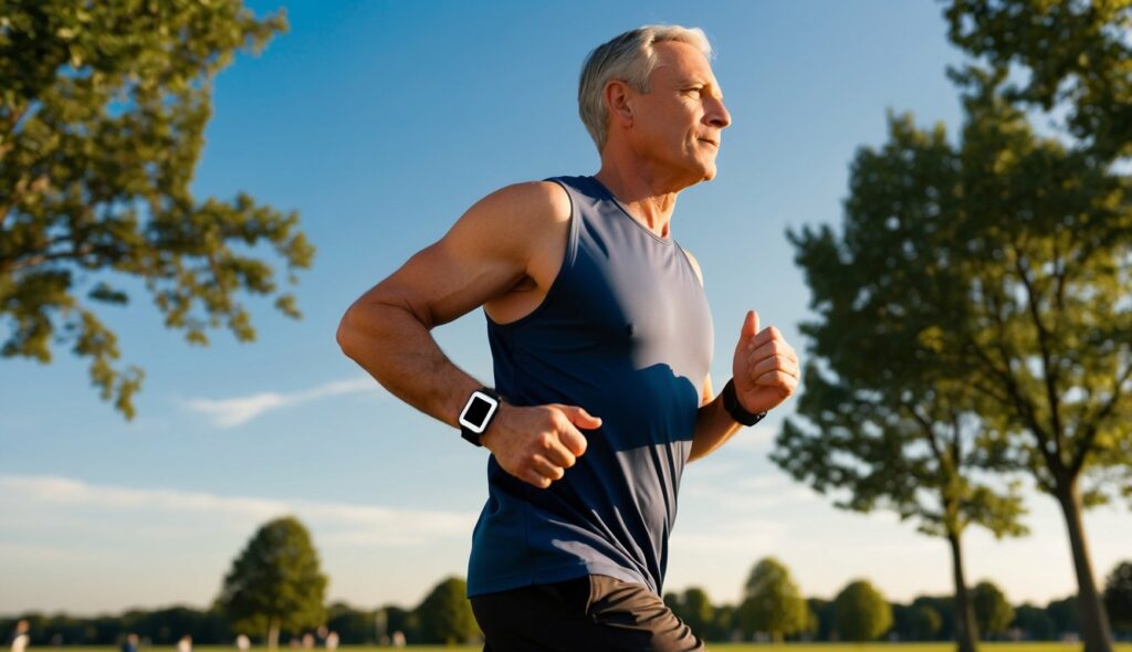50 year old man jogging to keep his heart healthy