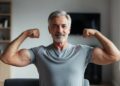 60 year old man showing off his muscles