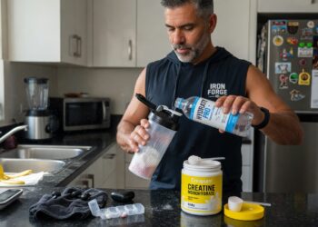 a man prepares his creatine drink before working out