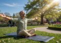man meditating on a sunny day in the local park