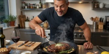 a man prepares his carnivore lifestyle dinner