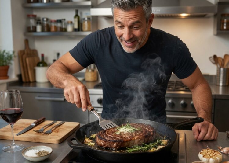 a man prepares his carnivore lifestyle dinner