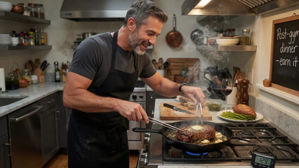 man cooking a steak