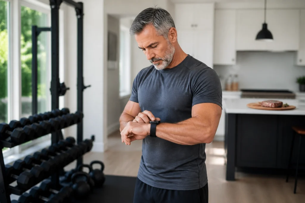 a man checking his smart watch 